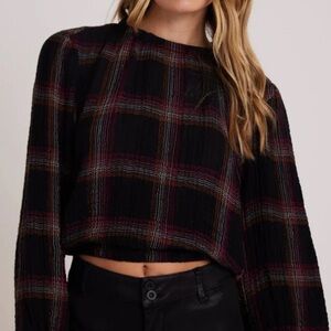 Bella Dahl Elastic Shirred Top, Autumn Sunset Plaid